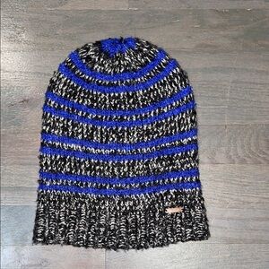 Free People Black and Blue Striped Knit Beanie